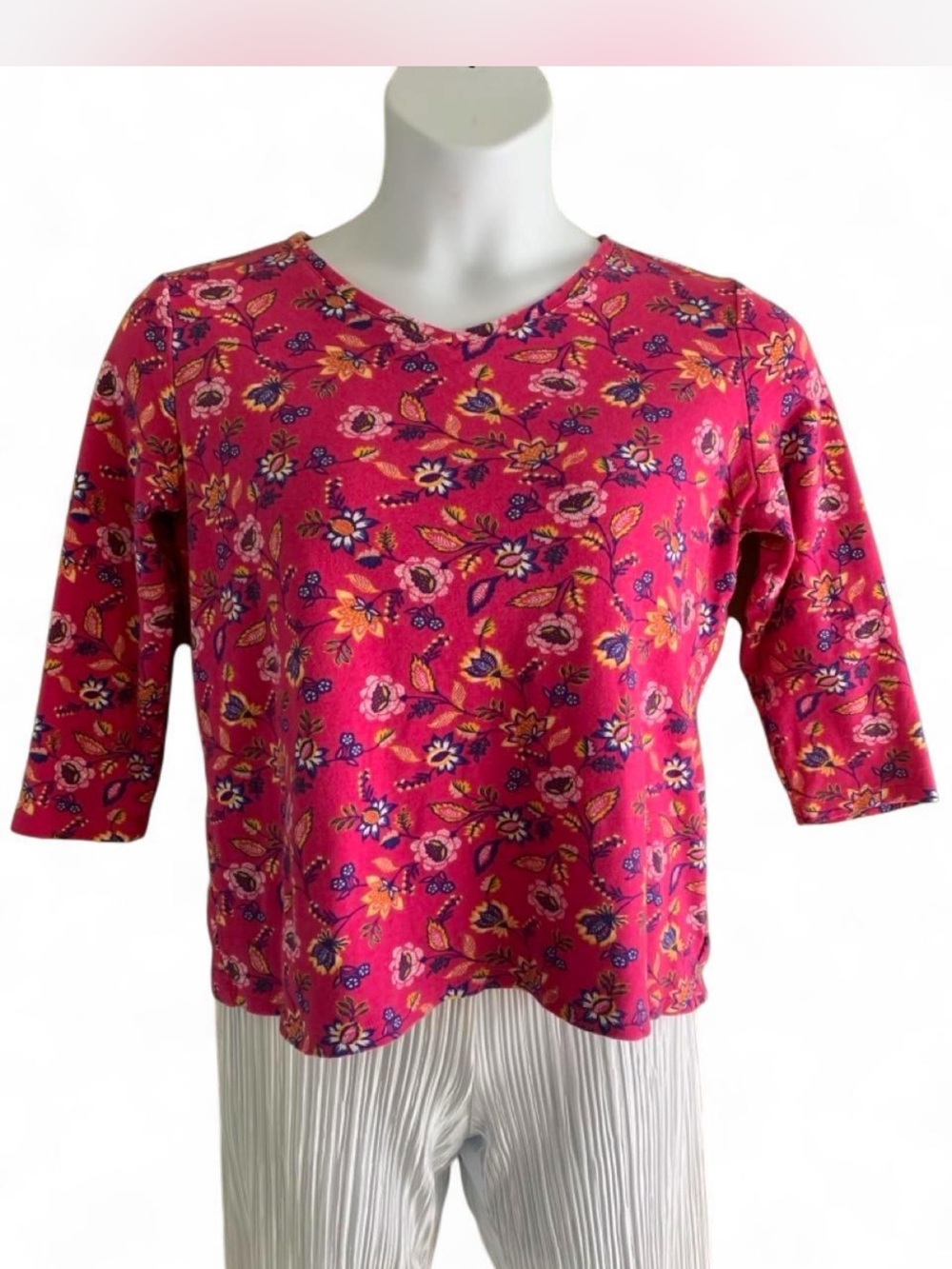 Kim Rogers Hot Pink Floral Scoop Neck Blouse